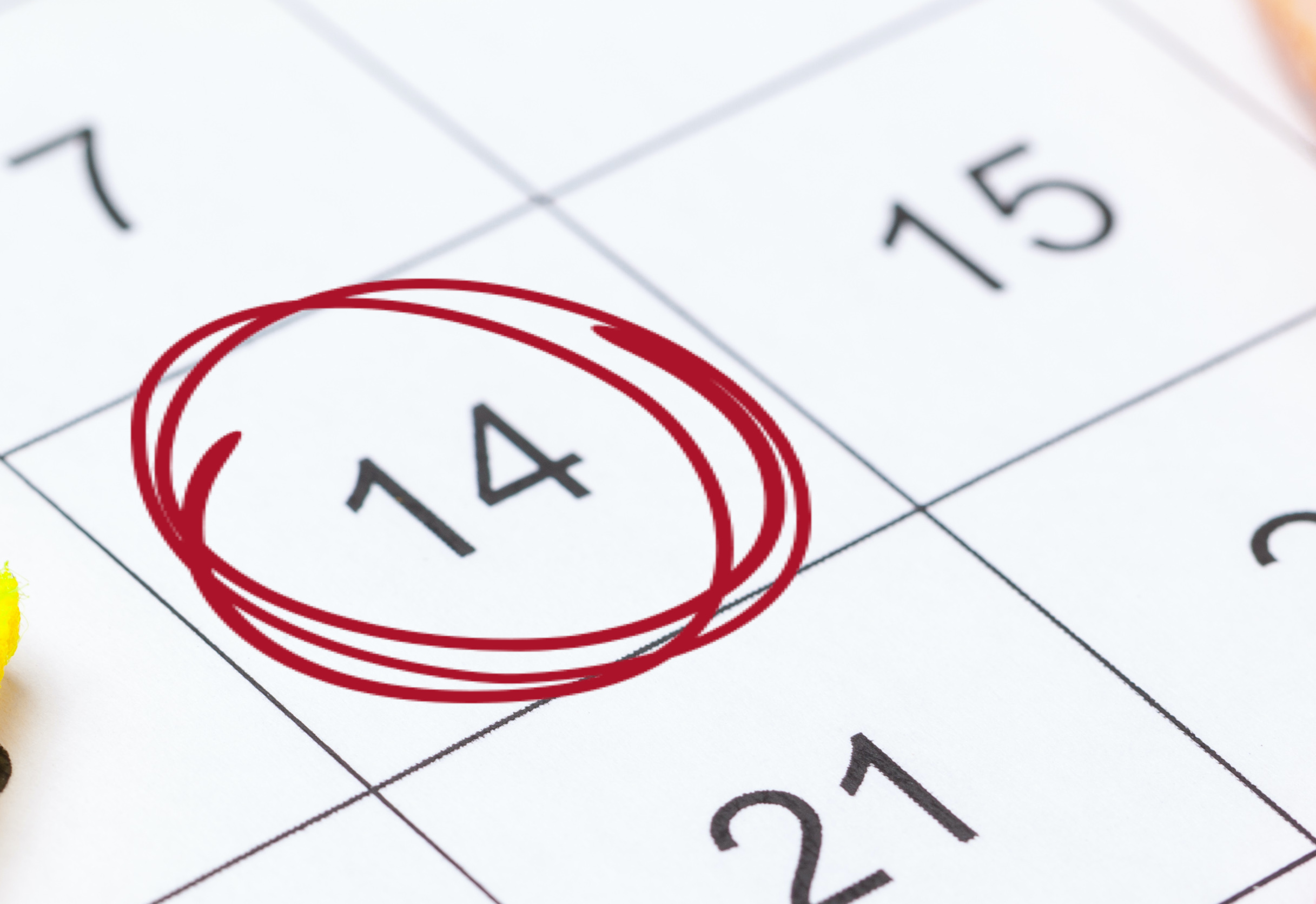 calendar with red mark on 14